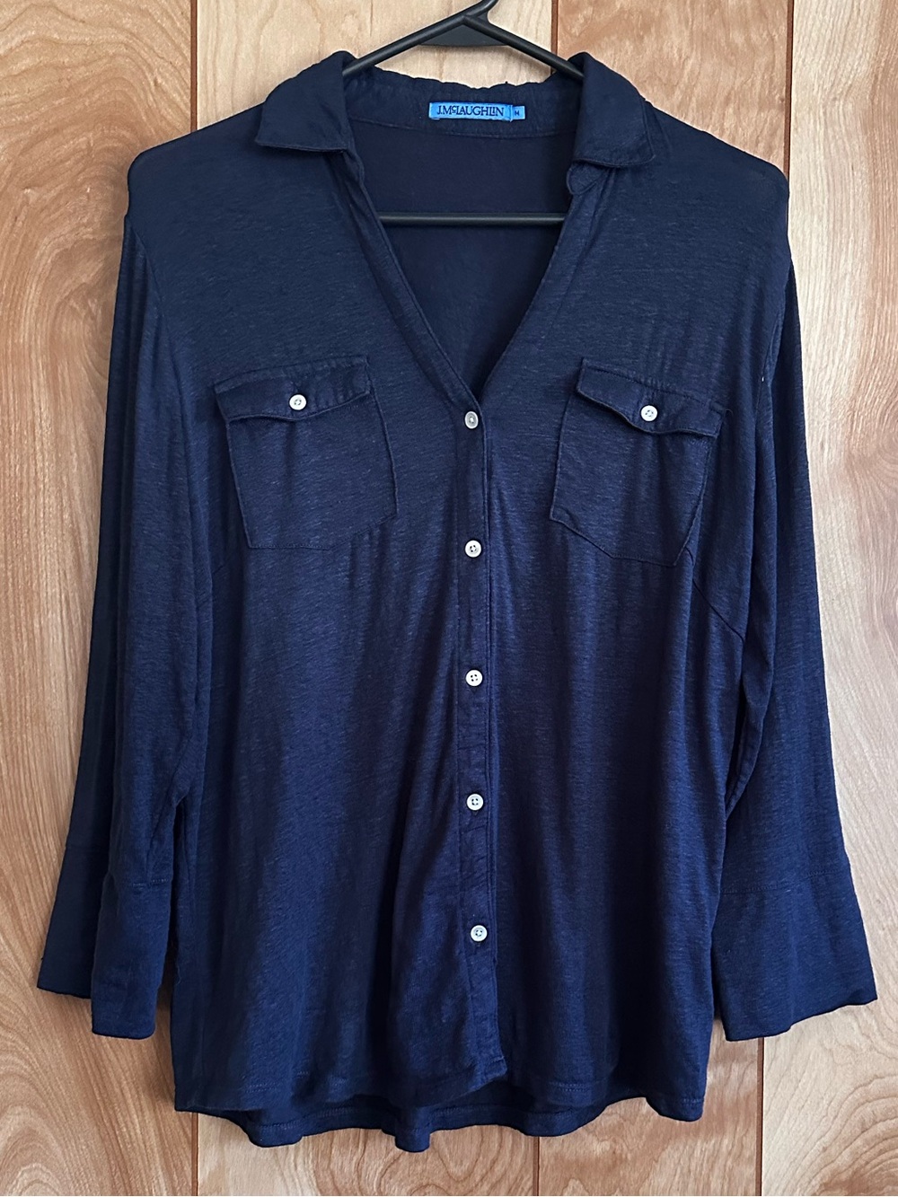 J. McLaughlin Navy Button-Front linen blend Top Size Medium